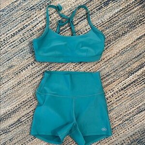 Alo Teal Sports Bra and Shorts Set